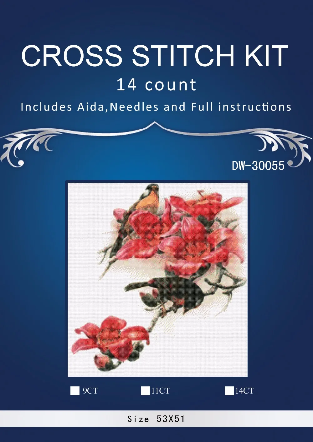 

2 birds and red flowers chinese Stitch,DIY 14CT similar DMC Cross Stitch,Sets For Embroidery Kits Counted Cross-Stitching