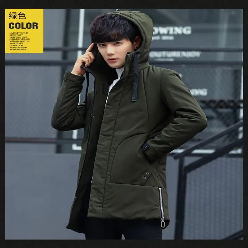 Winter Jacket men hooded Slim Korean long jacket cotton thick male high quality Casual fashion parkas cotton coat youth clothing