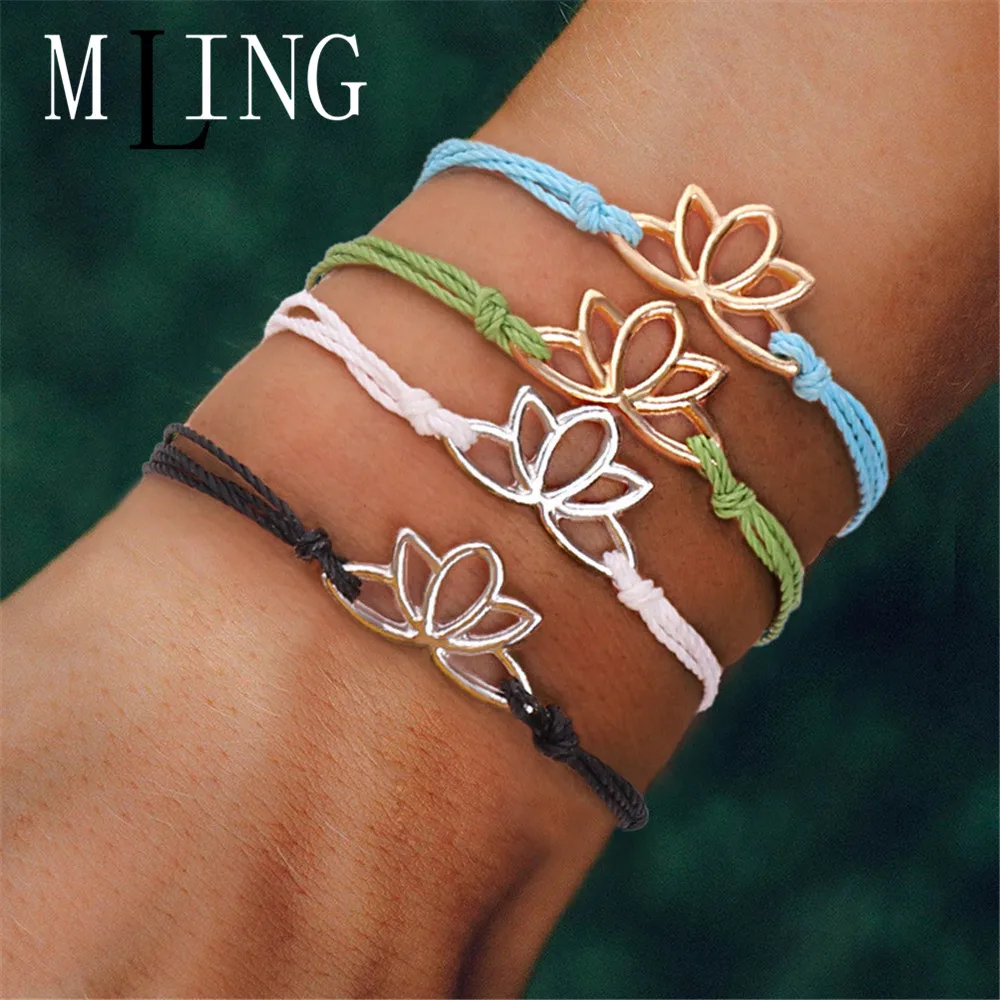 MLING Винтаж Многоцветный Веревка цепь браслет богемное золото серебро с цветком