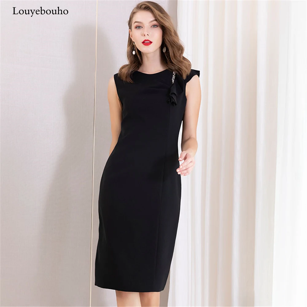 2019 женское элегантное офисное тонкое летнее платье без рукавов вечерние платья