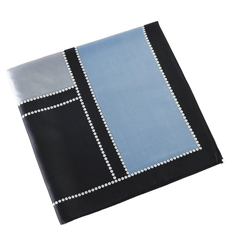 

60cm*60cm 2021 New Luxury Brand Geometric Blue Patchwork Plaid Women Twill Silk Scarf Small Square Scarves Hijab Headband