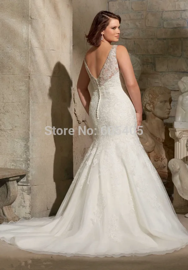 Discount Luxurious Lace Mermaid Wedding Dresses Fat Women 2015 New Arrival Sexy V Neck Backless Gowns Formal Wear Lady Vestido D | Свадьбы и