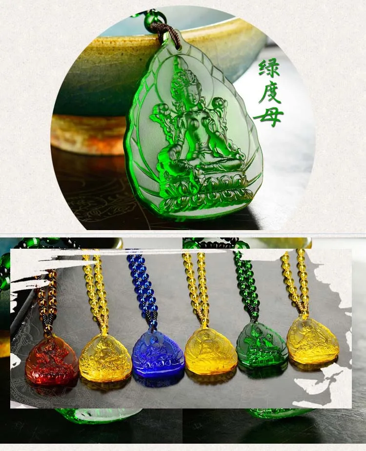 

unique 6PCS # Greco-Buddhist pocket travel Mascot# Tibet, Green Tara the Medicine Shakyamuni Buddha Crystal Pendant Amulets