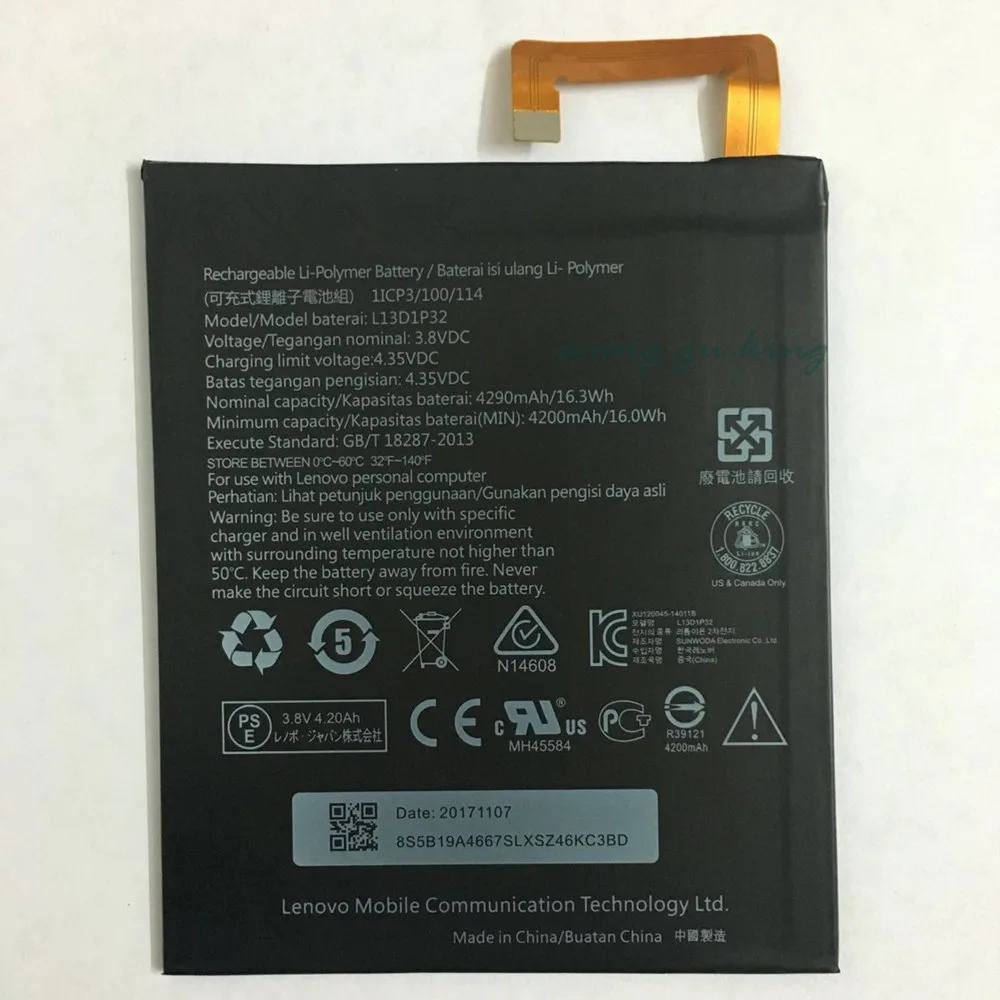 Протестировано для lenovo Lepad A8-50 A5500 Tab S8-50 аккумулятор L13D1P32 аккумулятор 4290 мАч