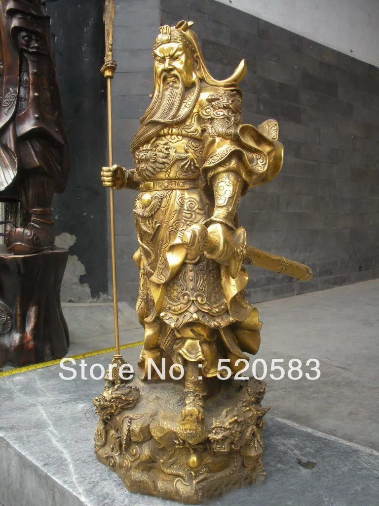 Fast 29&quotChina pure Brass Huge Dragon Guan Gong mammon Yu statue fast | Statues &amp Sculptures