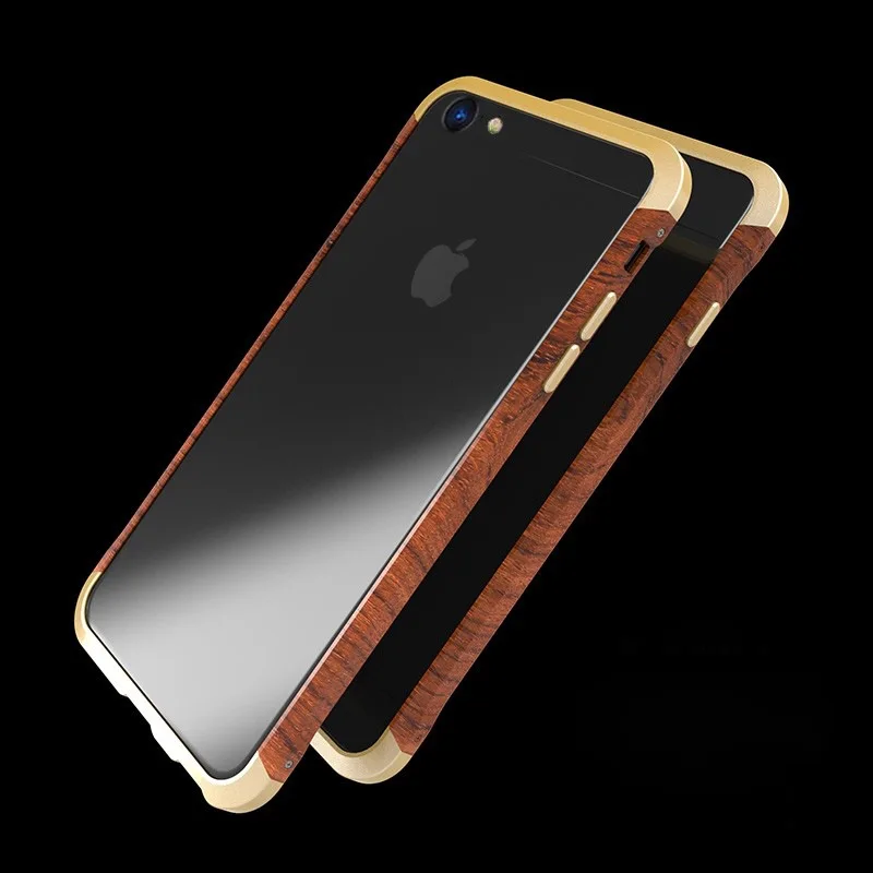 Portefeuille для iPhone 7 деревянный металлический корпус алюминиевый сплав защитный бампер, чехол для Apple iPhone 8 Plus 6 6 S Рамка аксессуары - Цвет: gold only bumper
