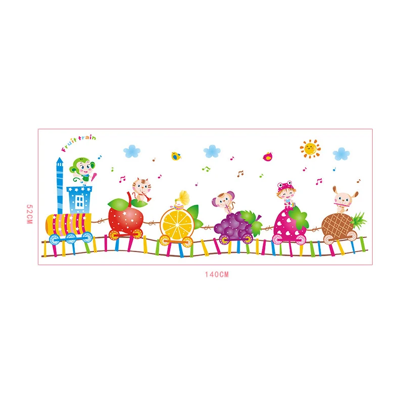 [Fundecor] фруктовый поезд наклейки на стену для детских комнат мальчиков, наклейки на спальню, декор для дома, ПВХ-материал.