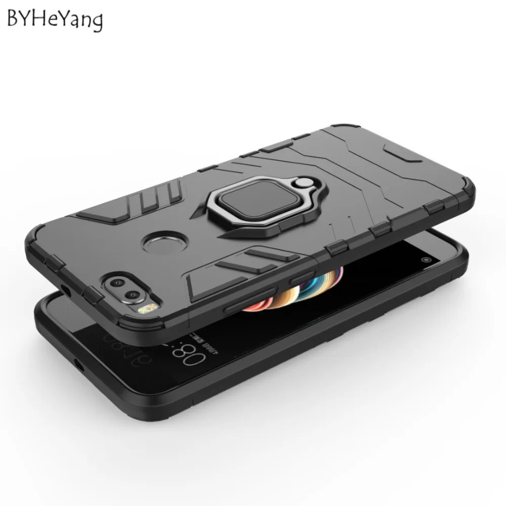 BYHeYang Luxury Armor Case For Xiaomi Mi A1 case mi5x back cover Metal Ring Bracket Cover 5X Coque 360 Full Protective | Мобильные