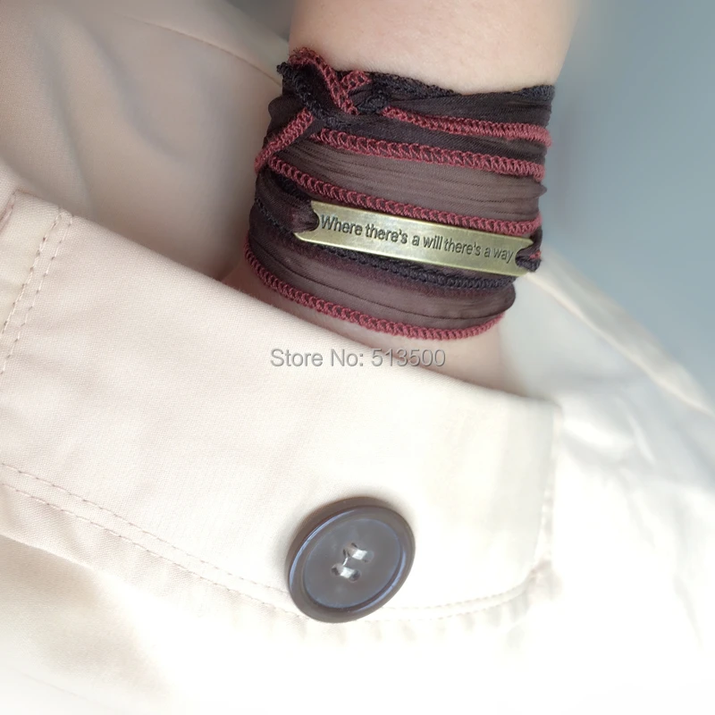 Personalized Silk Wrap Bracelet Gift Yoga Gypsy Bracelets With Inspiration Words of &quotWhere there's a will way&quot | Украшения и
