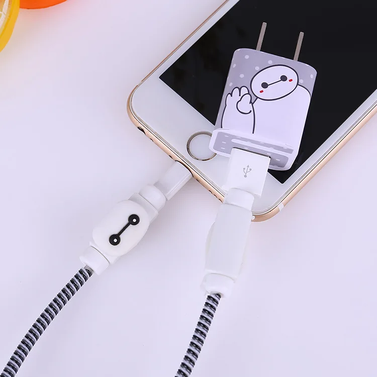 Новые Мультяшные наушники чехол протектор для наушников для iphone 5 6 7 8 USB кабель для передачи данных Стикеры для намотки спиральный usb-шнур с зарядным устройством для iphone