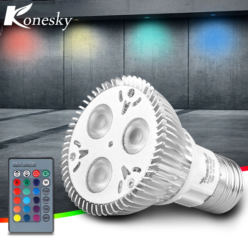 Светодиодная лампа Konesky 10 Вт PAR20 E27 RGB сценическая 16 видов цветов дистанционное