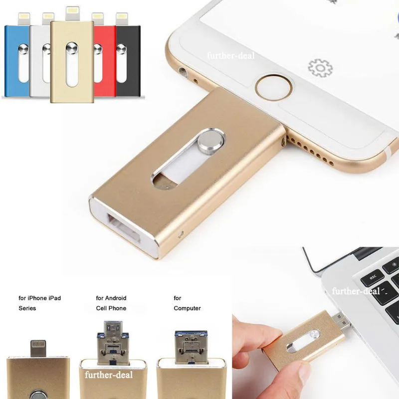 USB флеш накопитель 16 ГБ 32 64 для iPhone 7 Plus 6 5 5S Lightning to Metal Pen Drive U Disk iOS10 memory stick 128 IOS9|64gb