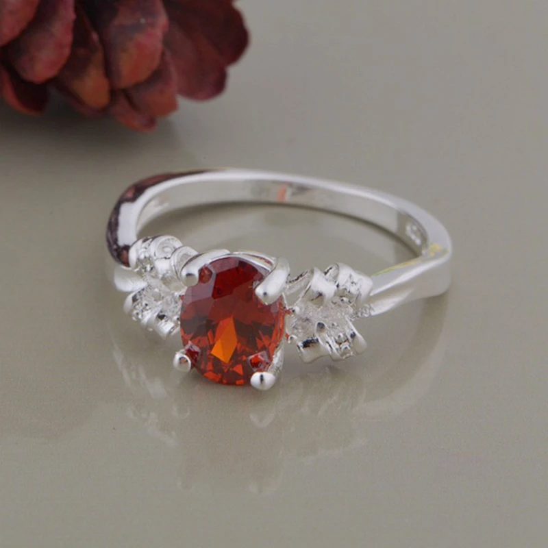 Красный Циркон приличный довольно посеребренное кольцо серебряное модное