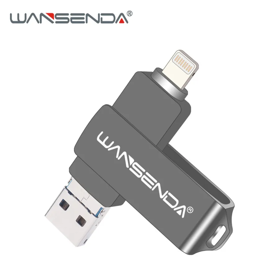 Серый WANSENDA OTG USB флеш-накопитель Usb флешка 3,0 флеш-накопитель 128 ГБ iOS флеш-накопитель 8 ГБ 16 ГБ 32 ГБ 64 Гб Флешка для iPhone/Android/PC - Цвет: Серый