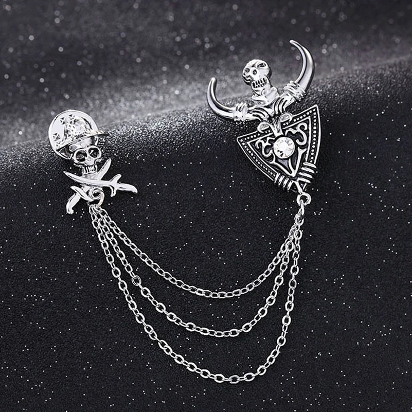 Готический панк унисекс аксессуары череп горный хрусталь Пиратская цепочка