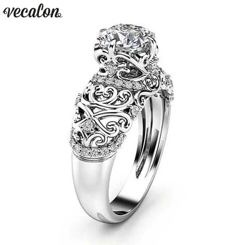 Vecalon Hollow Flower ring 925 Sterling silver AAAAA zircon Cz Engagement wedding band rings For women Bridal Jewelry | Украшения и