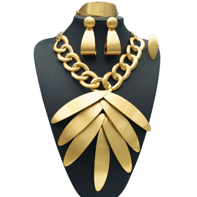 Golden Yulaili,, дешевые модные украшения из Дубаи, комплекты ювелирных изделий золотого цвета, розовое золото, серебро, кулон в форме большого листа, ожерелье - Окраска металла: Golden