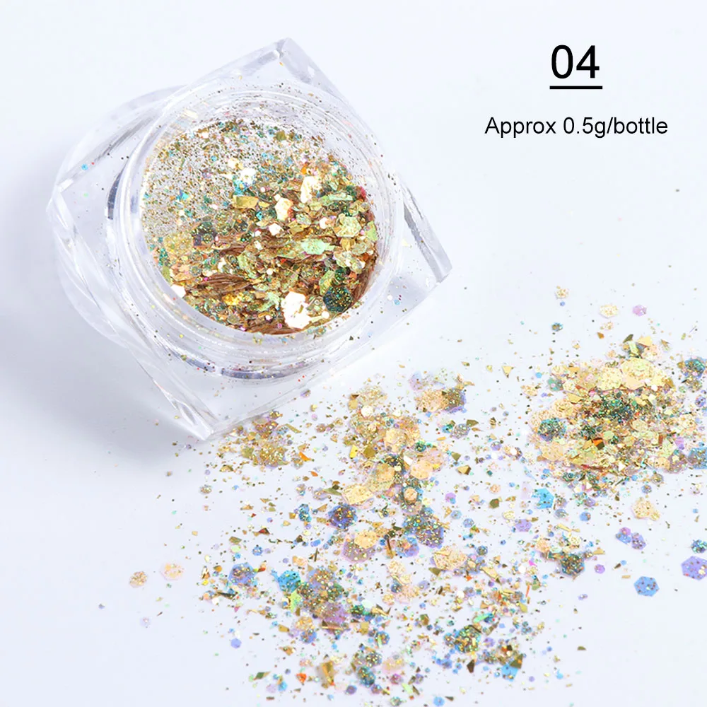 1Box Mixed Colors Shiny Glitter Powders For Nails Hexagon Irregular Flakes Paillette Mermaid Nail Art Polish Decor LAXKP01-12 | Красота и