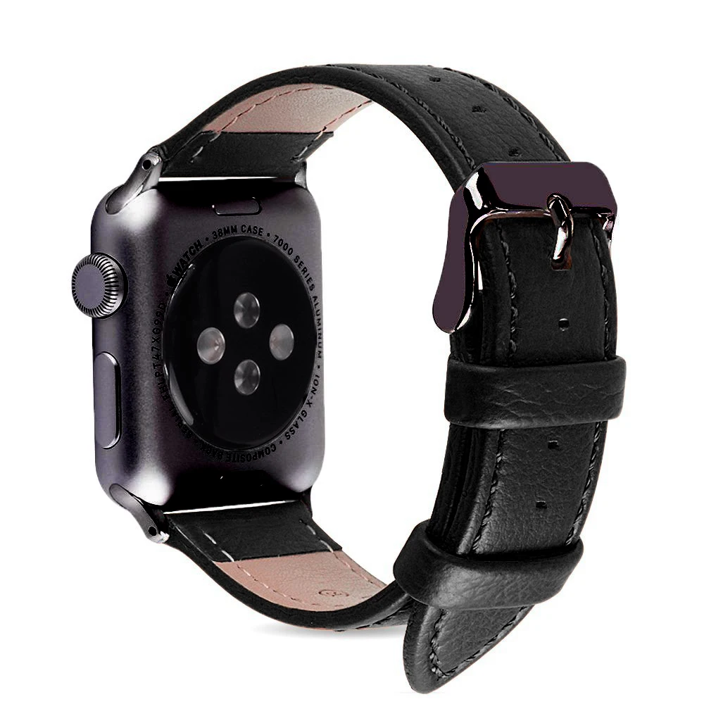 Черный розовый браслет из натуральной кожи ремешок для часов Apple Watch Band 42 мм 38