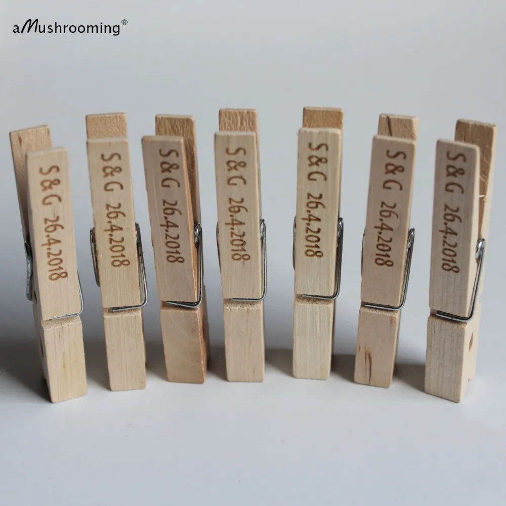 

Personalized Clothespins Name and Date for Rustic Wedding Party Large Wooden Clothes Pegs Personlize text engrave wedding gifts