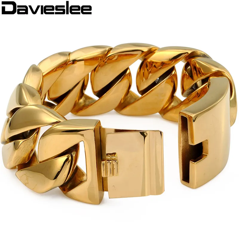 Мужской тяжелый браслет с цепочкой Davieslee из нержавеющей стали 316L золотого цвета