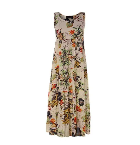 Dresses Women Plus Size Summer 2019 Boho O-Neck Floral Print Long Maxi Dress robe Female Vintage Sleeveless Vestido | Женская одежда