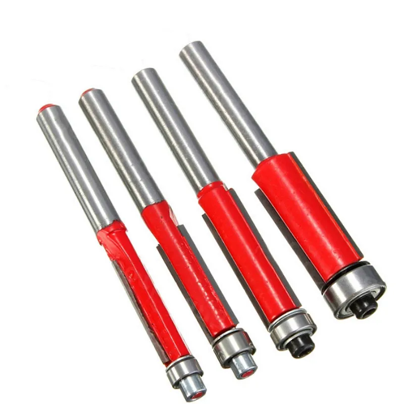 

4pcs 1/4" Shank Double Bearing Trimming Cutter Double Edge Straight Electric Wood Milling Trimming Machine Gong Milling Cutter