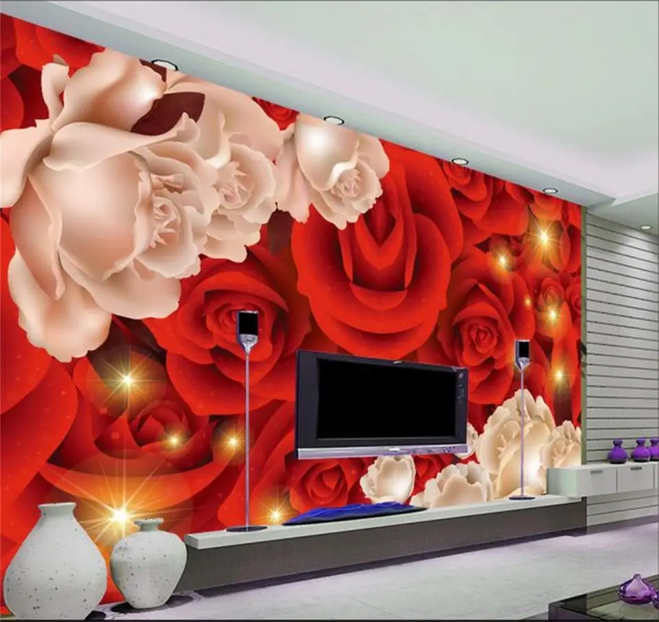 

3D-обои на заказ, фотообои для гостиной с изображением мечты, красных роз, цветов, дивана, телевизора, фоновые настенные 3D-обои