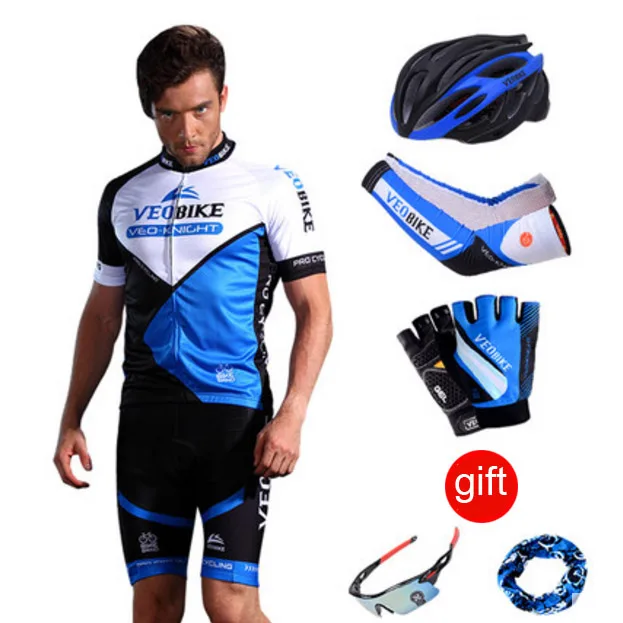 blue 2 set VEOBIKE Pro Team велосипедная майка Мужская с коротким рукавом Одежда для велосипеда дышащая велосипедная Одежда Мужская одежда для велоспорта комплект спортивной одежды - Цвет: blue 2 set
