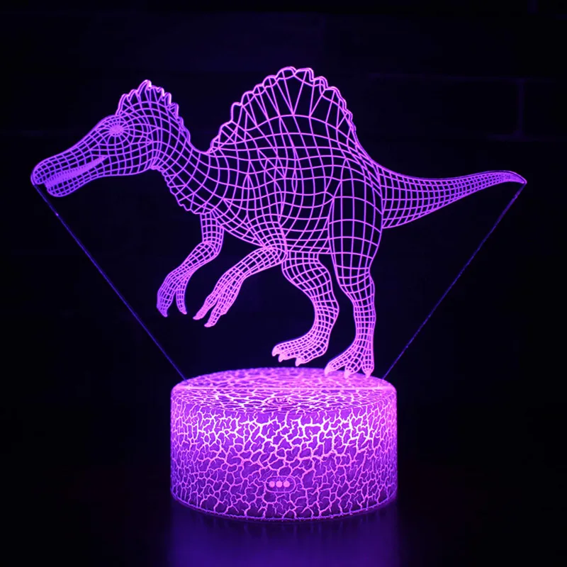 Игрушки динозавра Юрского периода со спинозавром 3D Светодиодная лампа 7 цветов