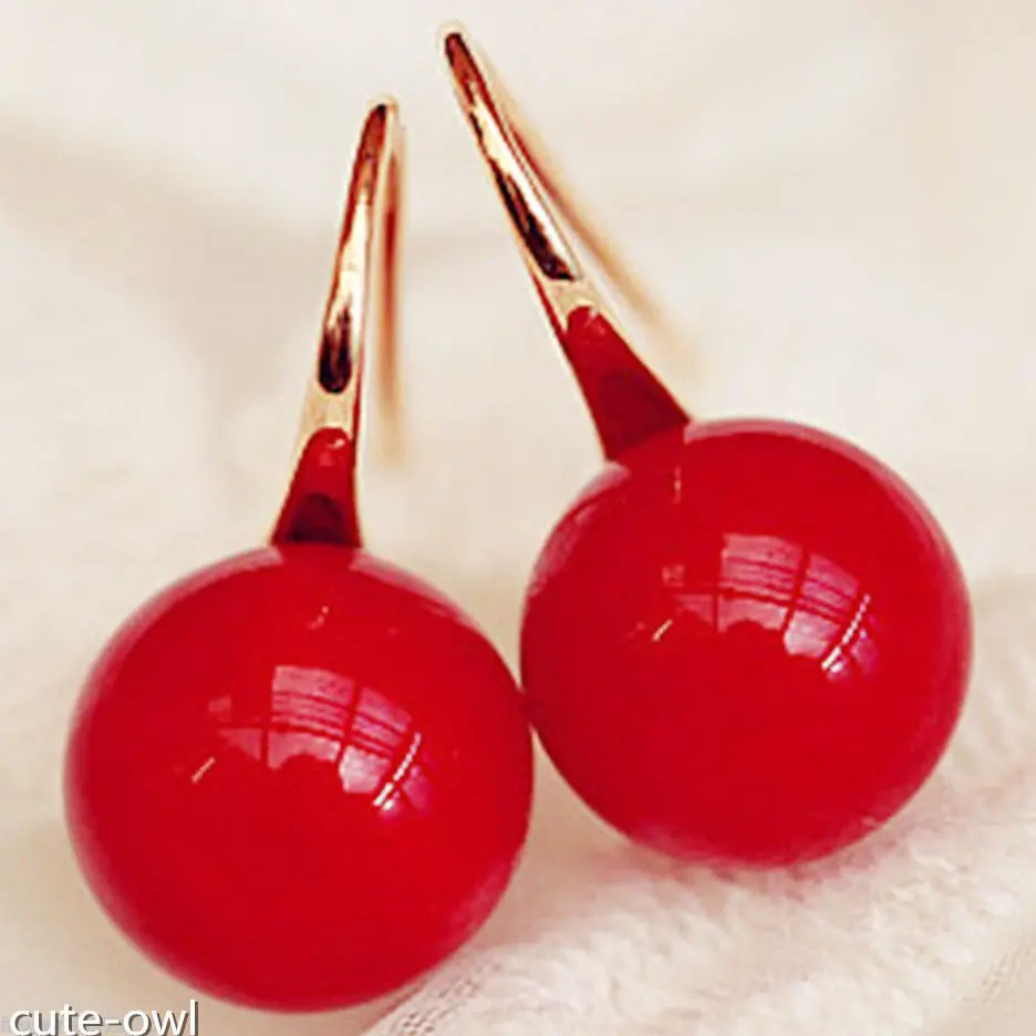 Женские серьги с крючками 12 мм красный камень коралловый желтый цвет|hook earrings|earrings