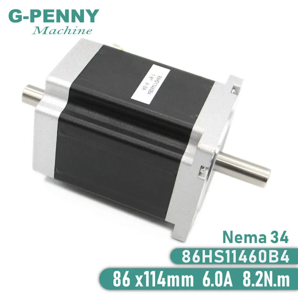 

Шаговый двигатель NEMA34 86x114 мм с двойным валом 14 мм 8,2нм 6 А, шаговый двигатель с ЧПУ 1172Oz-in для гравировального фрезерного станка, 3D-принтера