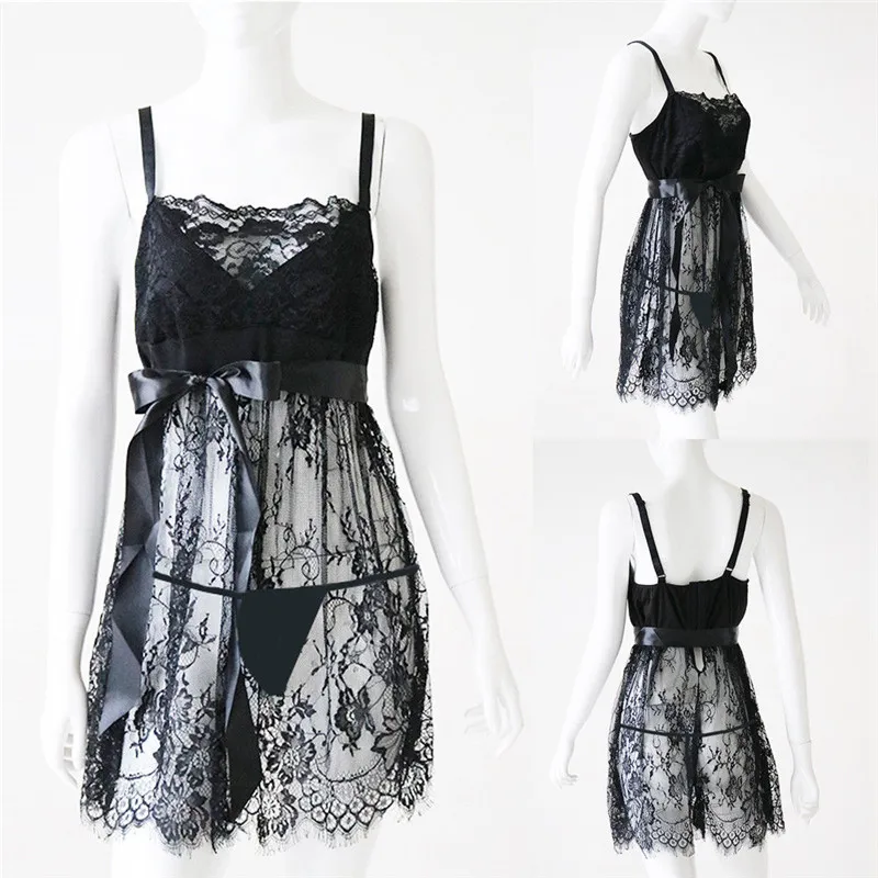 Сексуальное женское белье, кружевное платье Babydoll, женское прозрачное ночное белье, одежда для сна, нижнее белье, стринги, прозрачная Пижама seksi bayan gecelikel