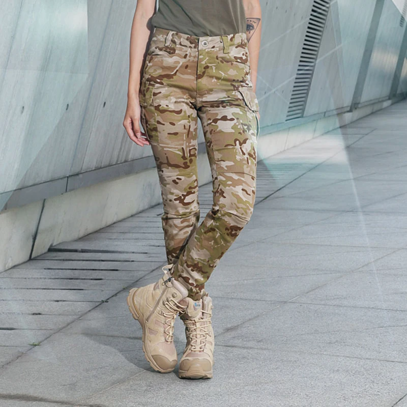 

REEBOW TACTICAL Women Camouflage Hunting Pants Tactical Airsoft Outdoor Shooting Trousers Elastic Cotton Multi Pockets Pants
