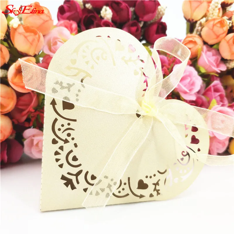 10/50 шт модные коробки конфет в стиле сердца подарочные с ленточка на свадебные