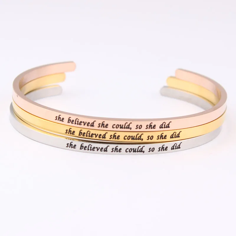 

Customizable Personalized Engraved Stainless Steel She Believed She Could So She Did Cuff Mantra Bracelet Bangle For Women 5pcs