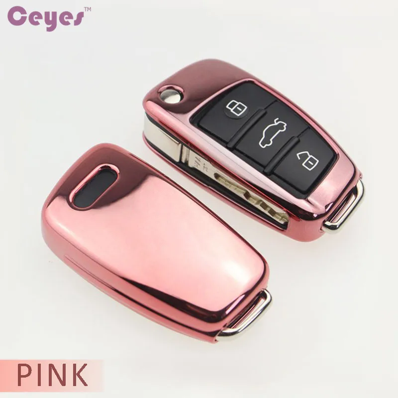 Pink Ceyes автомобильный Стильный мягкий чехол для ключей из ТПУ для Audi A1 A3 A4 A5 Q7 A6 C5 C6 автомобильный держатель чехол для пульта дистанционного управления аксессуары для автомобиля - Название цвета: Pink