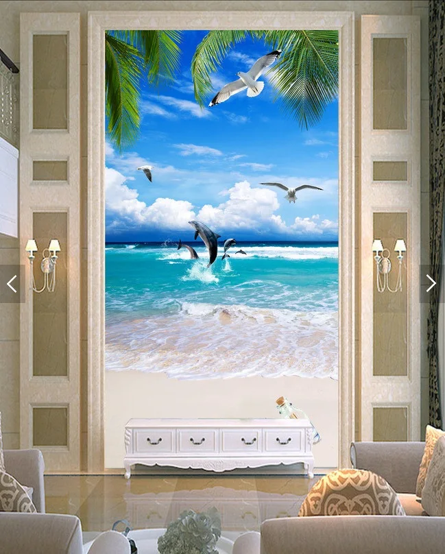 

3d room wallpaper custom mural non-woven Wall sticker coconut trees dolphin beach porch painting photo wallpaper for walls 3d