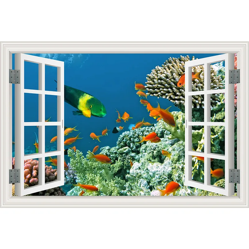 Underwater Fish Dolphin 3d Vivid Window Wall Stickers DIY decals Bathroom Living Room Bedroom Home Decoration Poster | Дом и сад