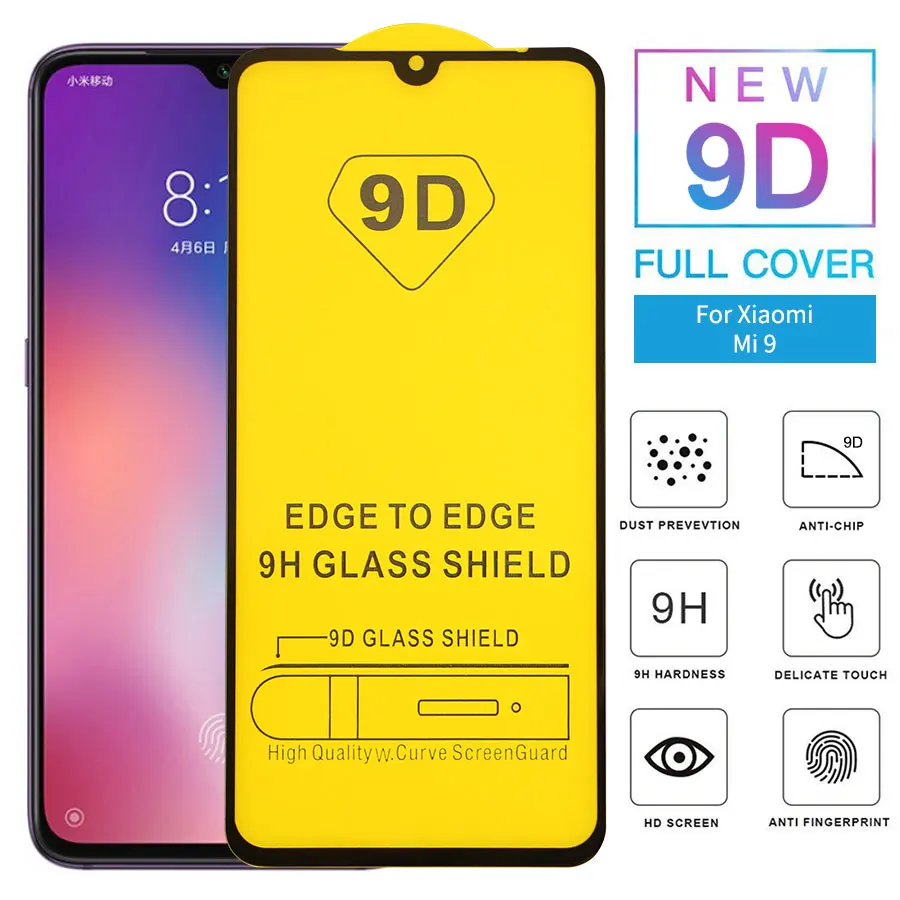 9D полное покрытие из закаленного стекла для Xiaomi mi 9 клея Защитная пленка экрана