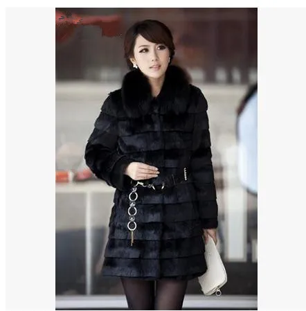 Черная/белая женская длинная куртка из искусственного меха кролика Рекс