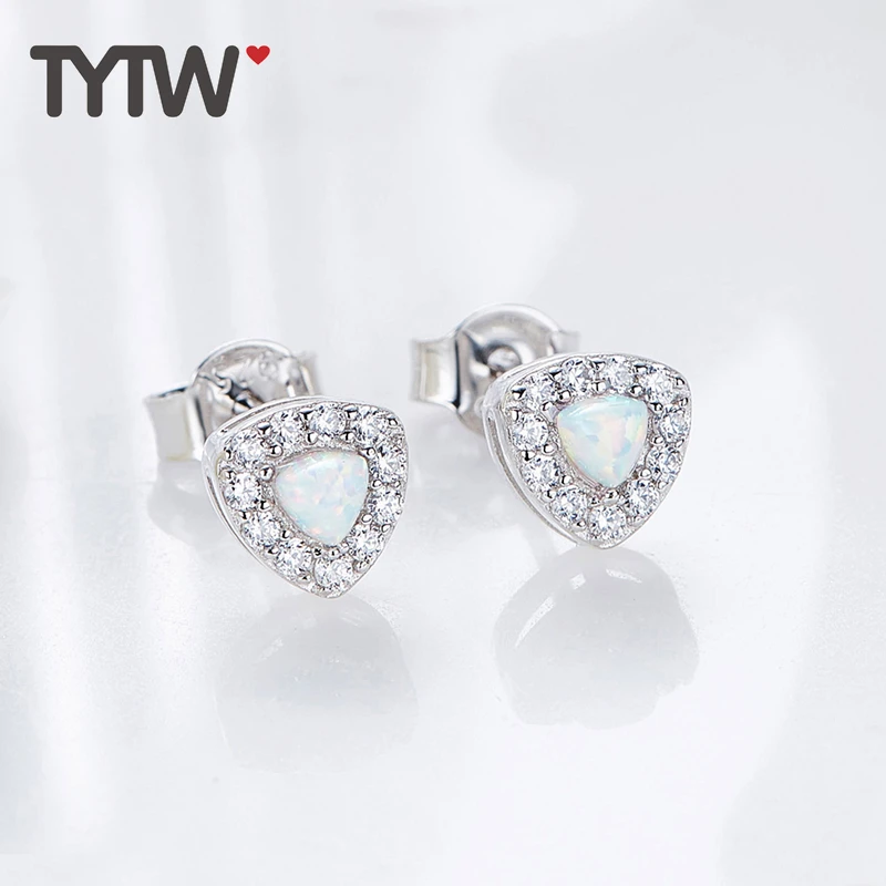 TYTW opal jewelry silver 925 colorful High Quality Female Zircon lady Jewelry Simple Earring wedding rhodium Earrings for women | Украшения
