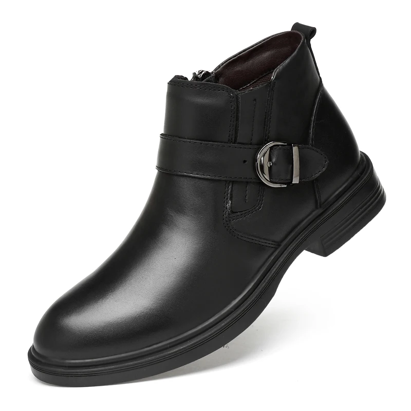 

men leisure large size ankle boots autumn winter fur boot male business office dress gentleman cow leather shoes zapato hombre