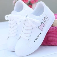 2021 new arrival fashion lace up women sneakers women casual shoes printed summer women pu shoes cute cat canvas shoes