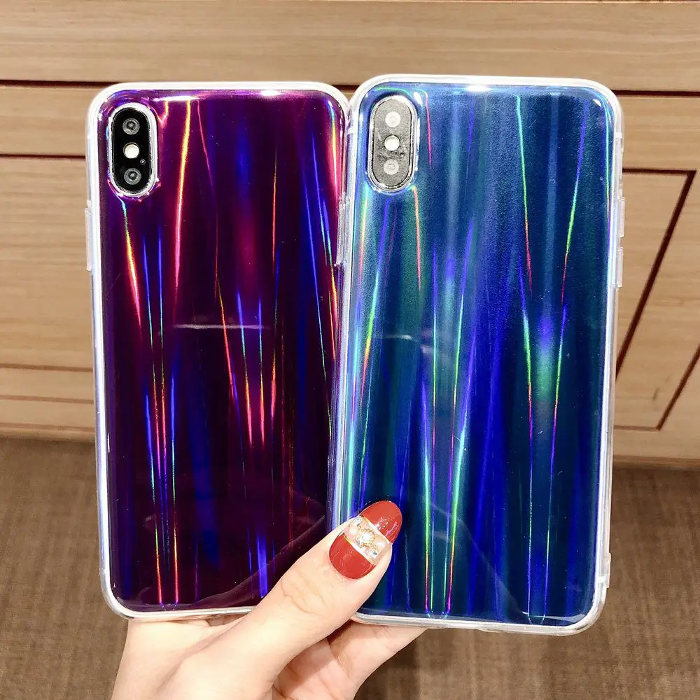 Роскошные Аврора Лазерная чехол для iphone X XS XR XSMAX Блеск Сияющий Чехол 5 6 6s 7 8