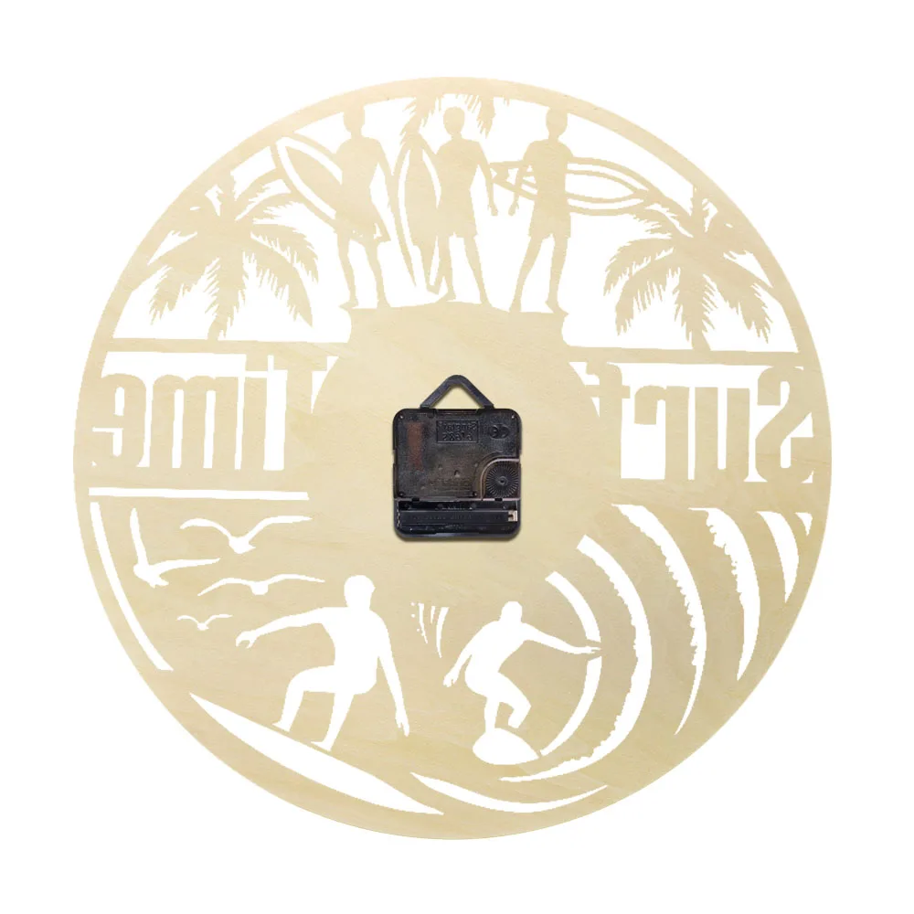 Летние пальмовые часы для серфинга деревянные настенные с тихим ходом не