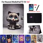 Симпатичный чехол с кошкой для Huawei MediaPad T3 10, Женская яркость 9,6 дюйма, чехол, силиконовый чехол из искусственной кожи с подставкой, кожаный чехол + подарок