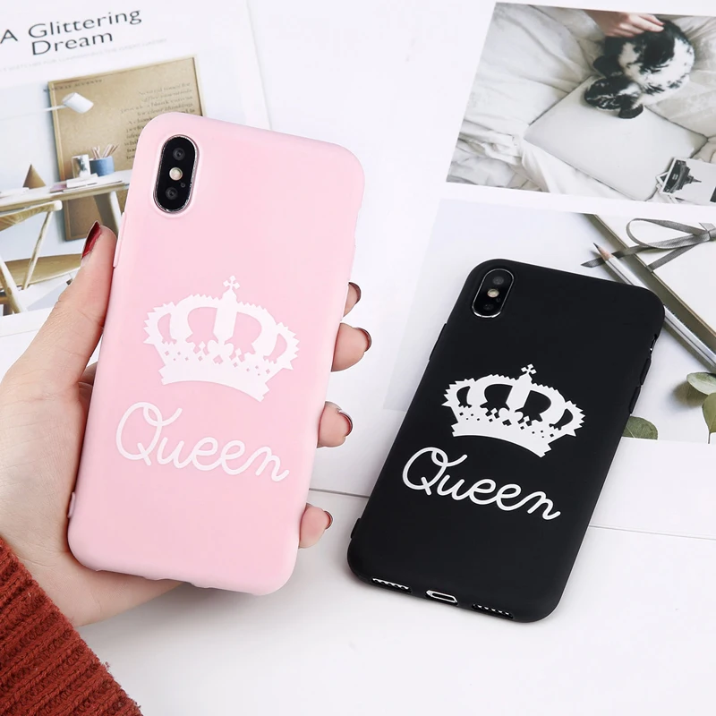 KJOEW для iPhone 6 6s 7 8 Plus X чехол телефона с рисунком и надписью KING QUEEN корона мягкий