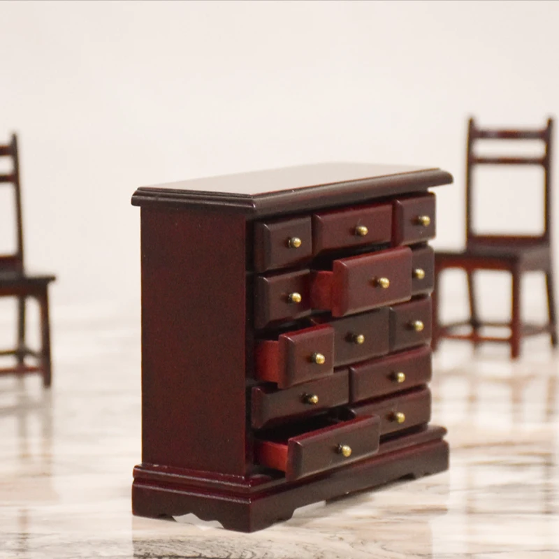 

G05-X5049 children baby gift Toy 1:12 Dollhouse mini Furniture Miniature rement wooden brown drawer display cabinet 1pcs