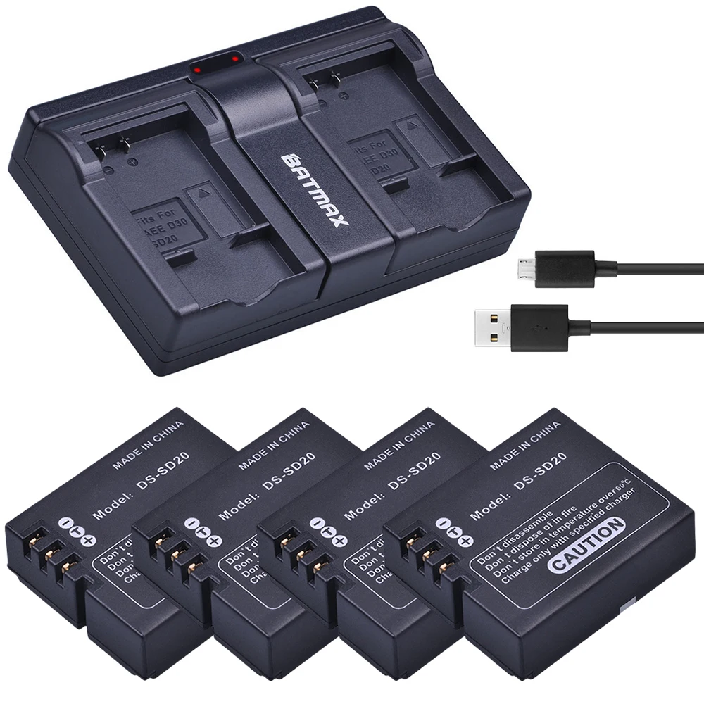 4 шт. DS-SD20 SD20 DS батареи + USB двойное зарядное устройство для Rollei 3S 4S 5S ActionPro SD20F WiF экшн